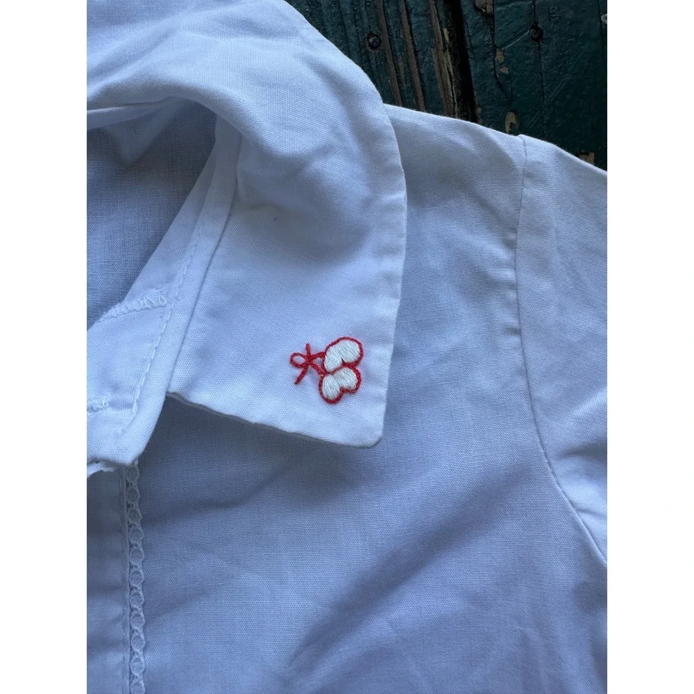 Vintage Nannekins by Nannette Girls White Shirt Blue Overalls Heart Set Large